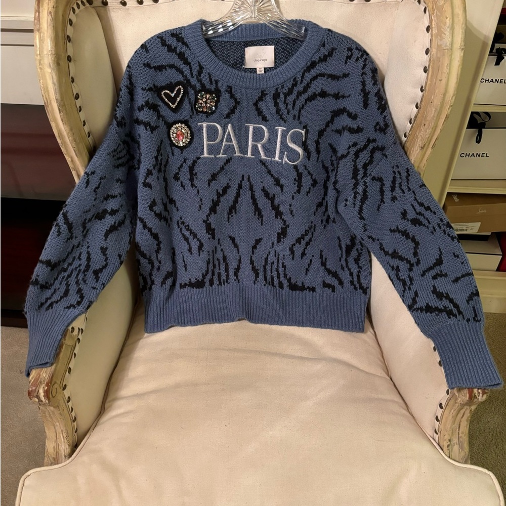 Cinq à Sept Blue and Black Sweater